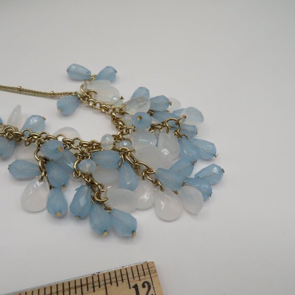 LC Lauren Conrad Light Blue White Tear Drop Shaped Beads Gold Tone Chain - Picture 7 of 9